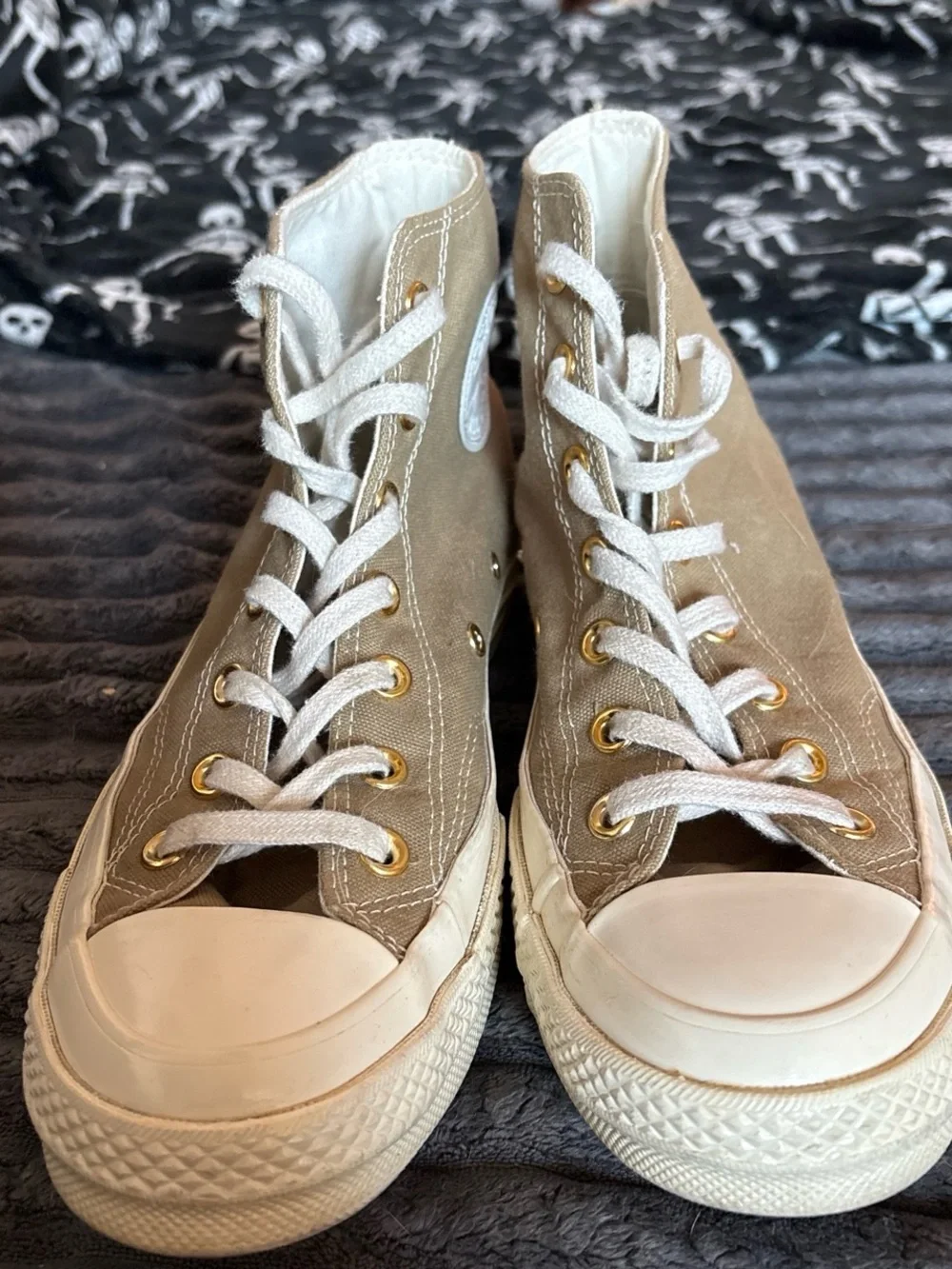 Converse High-Top Canvas Sneakers in Taupe and White